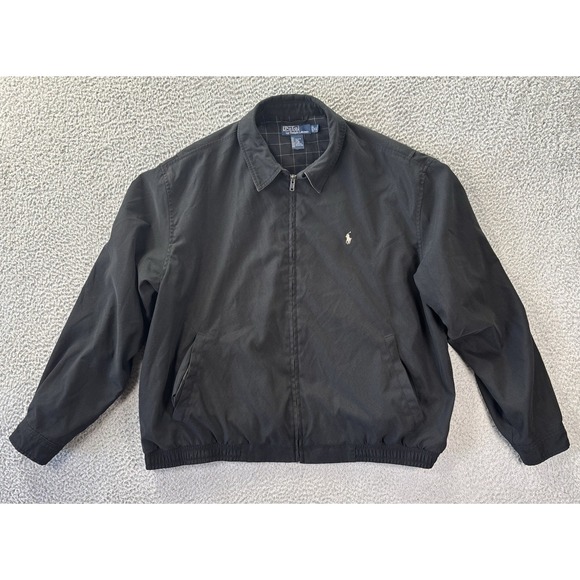 Vintage Polo Ralph Lauren Harrington Jacket Mens XL Black Bomber Chin Strap 90s - Picture 1 of 13
